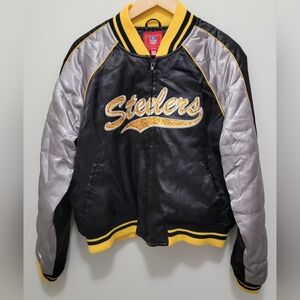 Pittsburgh Steelers Quilted Bomber Jacket Womens  Sz XL Pit To Pit 23" L 23 READ